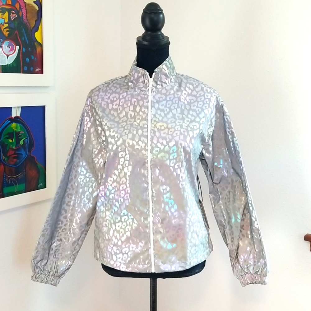 ANGEL KISS Iridescent Ocelot Print Rain Jacket Small NWT